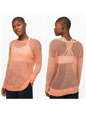 NWOT Well Being Crew Sweater Linen Heathered Speckle Coral Peach-Size XS